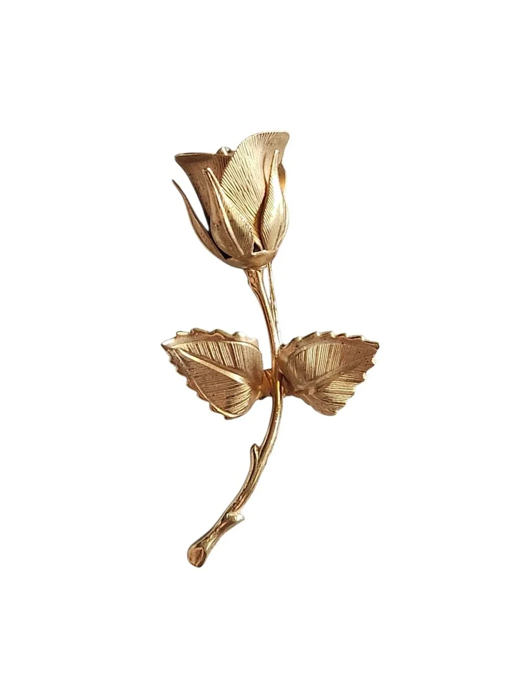 Vintage Giovanni Signed Gold Rose Brooch 1960s Mid Century Floral Botanical Pin‎